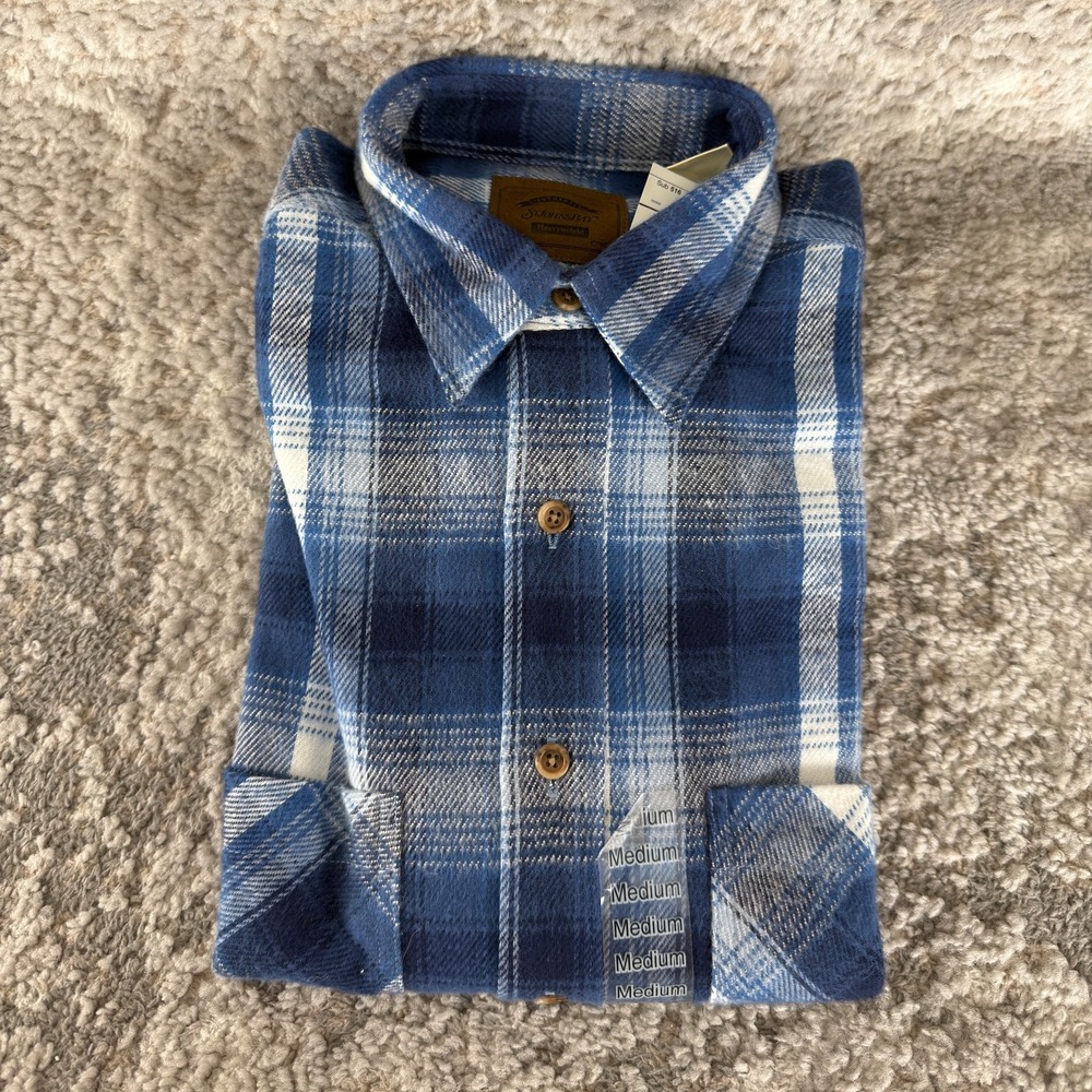 NEW St Johns Bay Size M 15-15.5 Heavyweight Casual Button Shirt Blue NWT